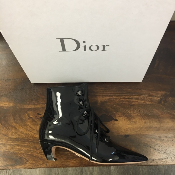Dior Black Patent Pony-Style Calfskin Ankle Boots - Picture 1 of 6